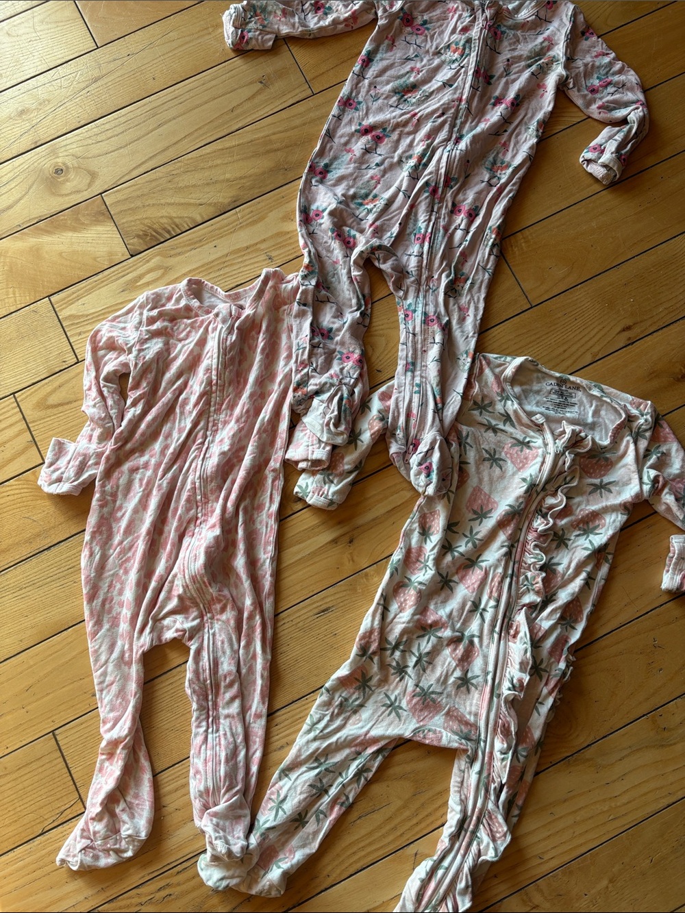 Caden Lane Pink Floral & Palm Print Bamboo Footed Pajamas- Set of 3